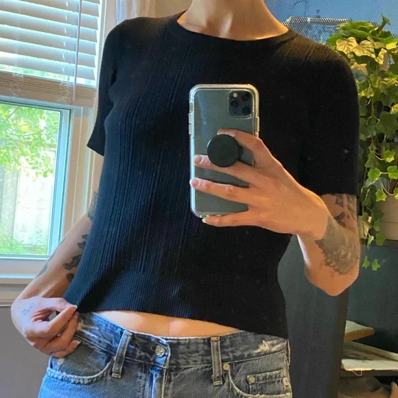 Joie Ribbed Knit Short Sleeve Blouse - Picture 1 of 8